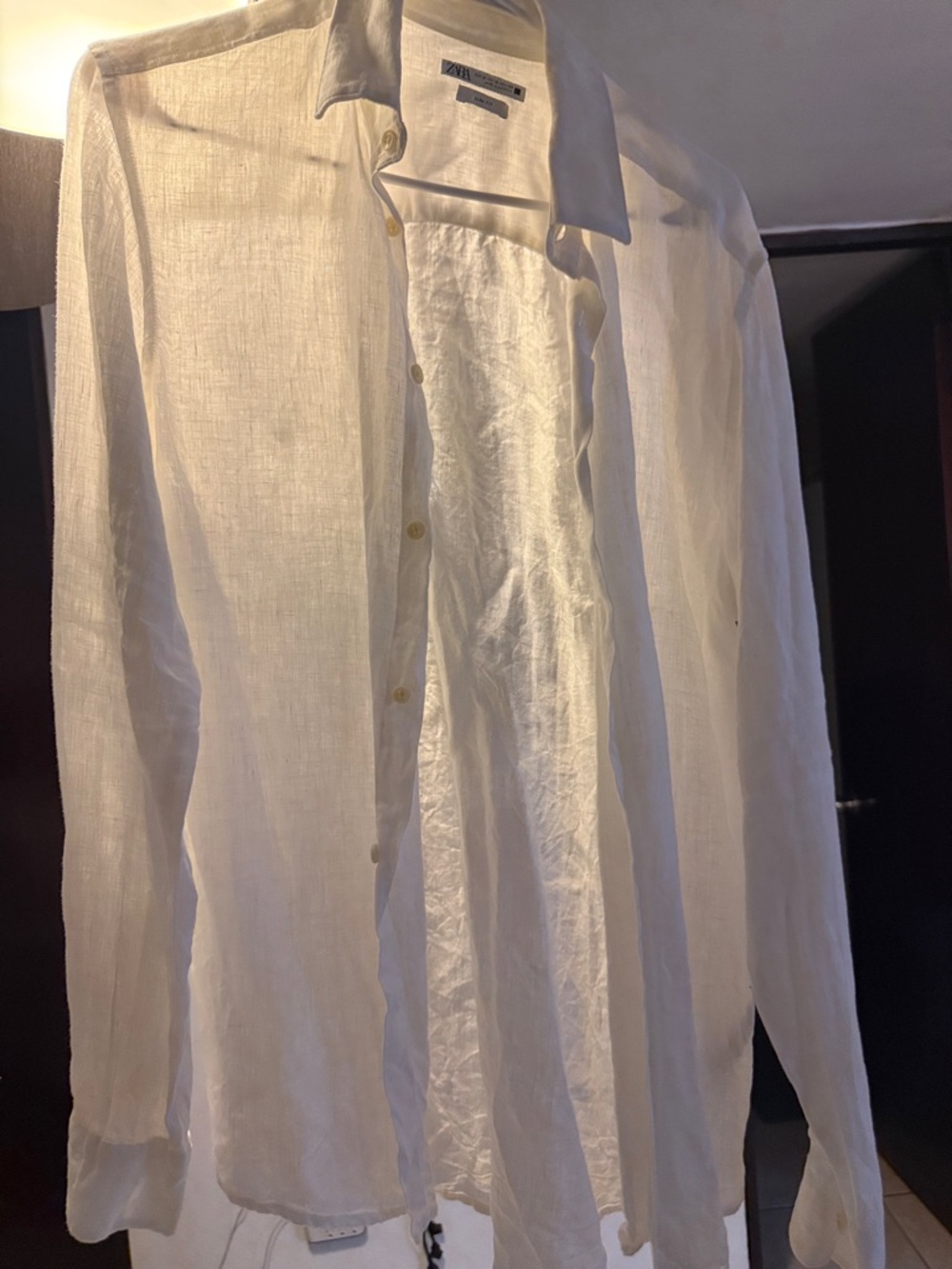 Zara White Linen Casual Button-Down Shirt